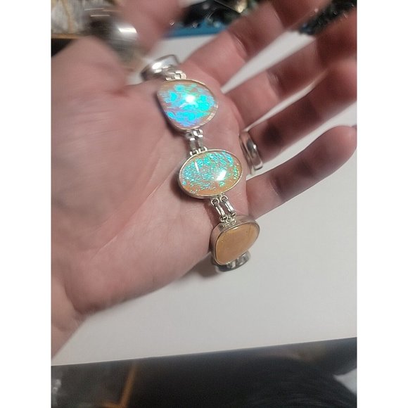 Unicorn Colors Bracelet Dichrotic Glass Pink Yellow Blue Green Simulated Opal - Picture 2 of 7